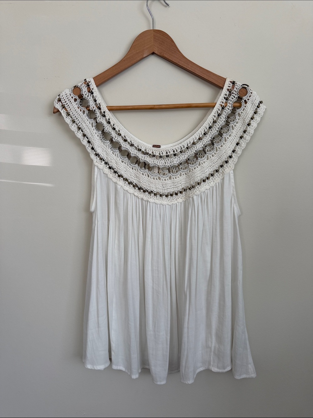 FREE PEOPLE Boho Crochet White Flowy Tank